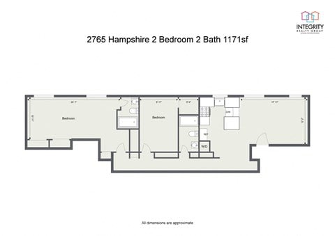 Floor plan for 2 beds, 2 baths, 1171 sqft